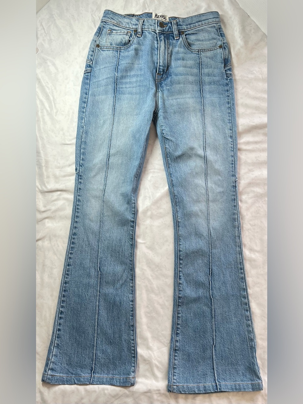 Revice Women’s Denim Venus Flare Jeans, Lightwash, Pintuck Seam, HighRise,Size29